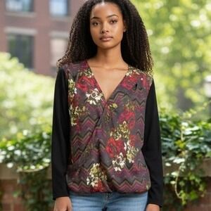 Kut from the Kloth Faux Wrap Floral Top Size Medium KFTK